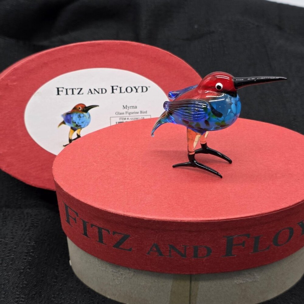 Fitz And Floyd Myrna Glass Bird Figurine Colorful Art Glass Box Collectible NEW